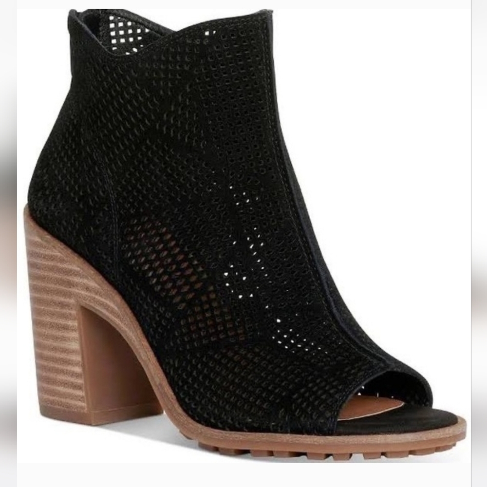 Lucky Brand Vacob Open-Toe Black Suede Booties Women's Size 9.5M